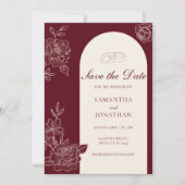 Deep Burgundy Floral Arch Wedding Save the Date Einladung (Vorderseite)
