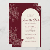 Deep Burgundy Floral Arch Wedding Save the Date Einladung (Vorne/Hinten)