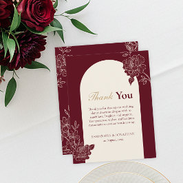 Deep Burgundy Floral Arch Wedding Thank You Card Dankeskarte