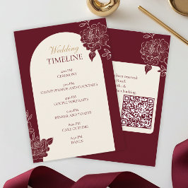 Deep Burgundy Floral Arch Wedding Timeline Card Begleitkarte