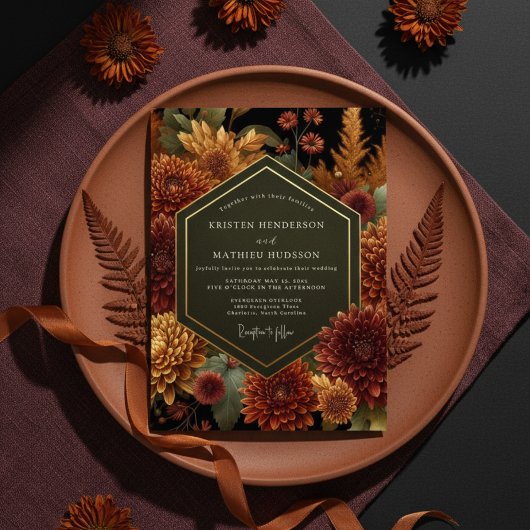 Deep Burgundy Floral Autumn Wedding Einladung