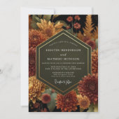 Deep Burgundy Floral Autumn Wedding Einladung (Vorderseite)