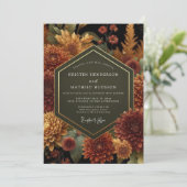 Deep Burgundy Floral Autumn Wedding Einladung (Stehend Vorderseite)