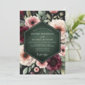 Deep Burgundy Floral Enchantment Wedding Einladung (Stehend Vorderseite)