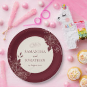 Deep Burgundy Floral Ivory Circle Wedding Pappteller (Party)