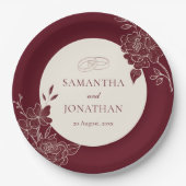 Deep Burgundy Floral Ivory Circle Wedding Pappteller (Vorderseite)