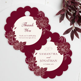 Deep Burgundy Floral Line Art Wedding Geschenkanhänger