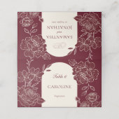 Deep Burgundy Floral Meal Choice Wedding Table Platzkarte (Außenseite Aufgefaltet)