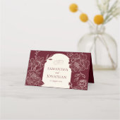 Deep Burgundy Floral Meal Choice Wedding Table Platzkarte (Rückseite)