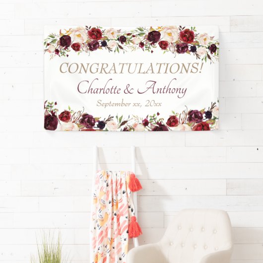 Deep Burgundy Floral Wedding Banner (Insitu)