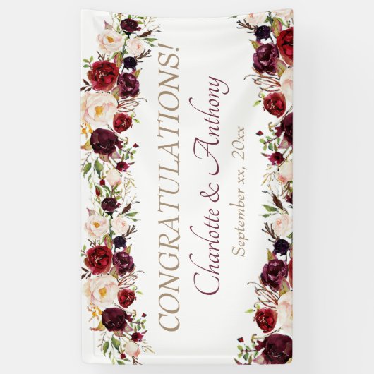 Deep Burgundy Floral Wedding Banner (Vertikal)