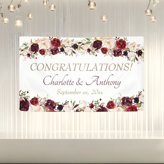 Deep Burgundy Floral Wedding Banner