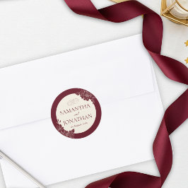 Deep Burgundy Floral Wedding Envelope Seal Runder Aufkleber