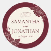 Deep Burgundy Floral Wedding Envelope Seal Runder Aufkleber (Vorderseite)