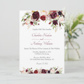 Deep Burgundy Floral Wedding mit UAWG Einladung (Stehend Vorderseite)