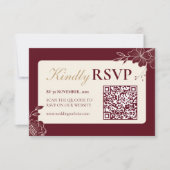 Deep Burgundy Floral Wedding RSVP with QR Code Karte (Vorderseite)