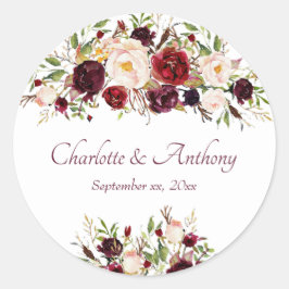 Deep Burgundy Floral Wedding Runder Aufkleber