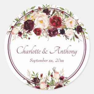 Deep Burgundy Floral Wedding Runder Aufkleber