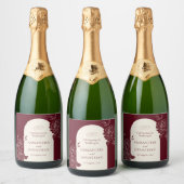 Deep Burgundy Floral with Ivory Arch Wedding Schaumweinetikett (Flaschen)