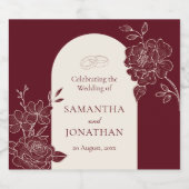 Deep Burgundy Floral with Ivory Arch Wedding Schaumweinetikett (Einzelnes Label)