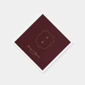 Deep Burgundy & Gold Crest Monogram Winter Wedding Serviette (Ecke)