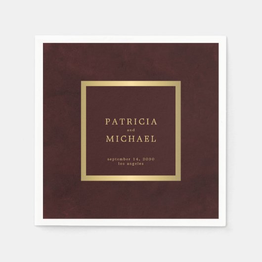 Deep burgundy gold wedding bride and groom serviette (Vorderseite)