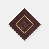 Deep burgundy gold wedding bride and groom serviette (Ecke)