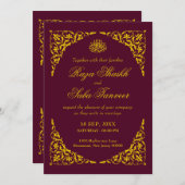 Deep Burgundy Islamic Wedding Invitation Einladung (Vorne/Hinten)