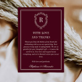 Deep Burgundy Ivory Crest Old Money Photo Wedding Dankeskarte