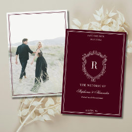 Deep Burgundy Ivory Crest Old Money Photo Wedding Save The Date