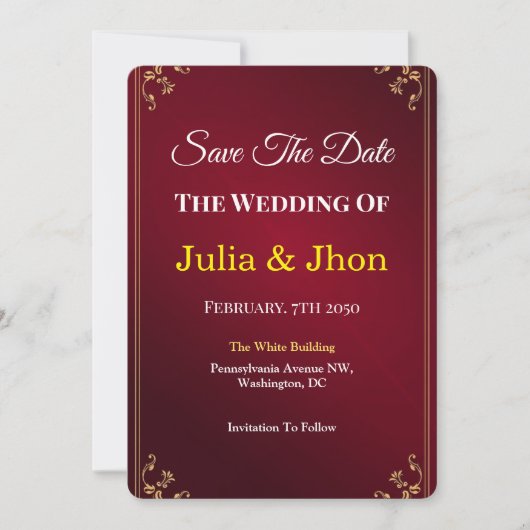 Deep Burgundy Ivory Elegant Wedding Save The Date (Vorderseite)