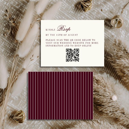 Deep Burgundy Ivory QR Code Only Wedding RSVP Card Begleitkarte