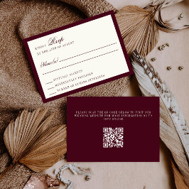 Deep Burgundy Ivory QR Code Wedding RSVP Card Karte