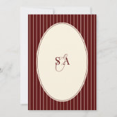Deep Burgundy Ivory Stripe Oval Old Money Wedding  Einladung (Vorderseite)