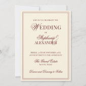 Deep Burgundy Ivory Stripe Oval Old Money Wedding  Einladung (Rückseite)