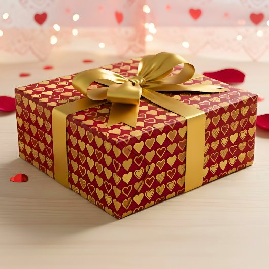 Deep Burgundy Luxury Hearts Valentine Gift Geschenkpapier