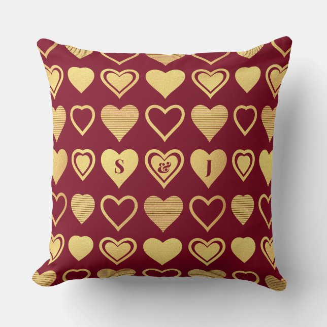 Deep Burgundy Luxury Hearts Valentine Gift Kissen (Vorderseite)
