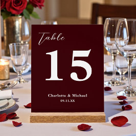 Deep Burgundy Minimalist Wedding Table Number Acrylschild
