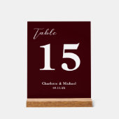 Deep Burgundy Minimalist Wedding Table Number Acrylschild (Vorderseite)