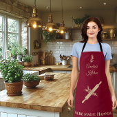 Deep Burgundy mit Pale Gold Rolling Button und Her Schürze