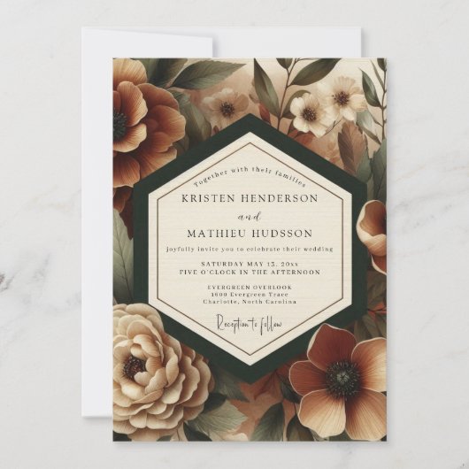 Deep Burgundy Moody Bloom Wedding Einladung (Vorderseite)