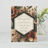 Deep Burgundy Moody Bloom Wedding Einladung (Stehend Vorderseite)