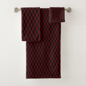 Deep Burgundy Red and Black Woven Pattern Badhandtuch Set (Insitu)