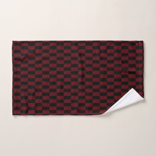 Deep Burgundy Red and Black Woven Pattern Badhandtuch Set (Handtuch)