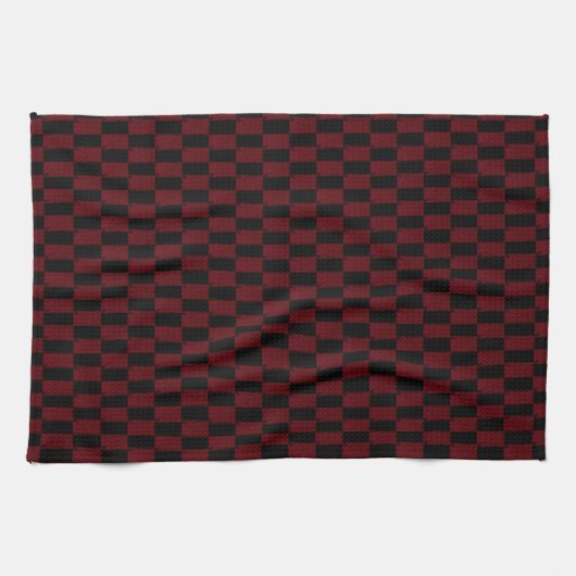 Deep Burgundy Red and Black Woven Pattern Geschirrtuch (Horizontal)