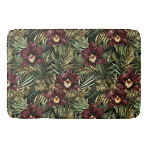 Deep Burgundy Red Orchids Jungle Birthday Badematte