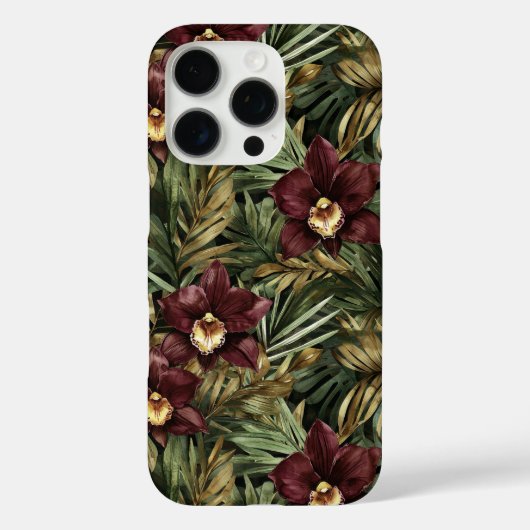 Deep Burgundy Red Orchids Jungle Birthday Case-Mate iPhone Hülle (Rückseite)