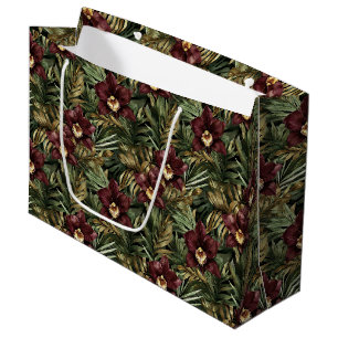 Deep Burgundy Red Orchids Jungle Birthday Große Geschenktüte