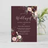 Deep Burgundy Red Wine Herbst Herbsthochzeit Einladung (Stehend Vorderseite)