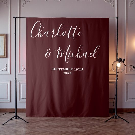 Deep Burgundy Script Minimalist Wedding Backdrop Wandteppich